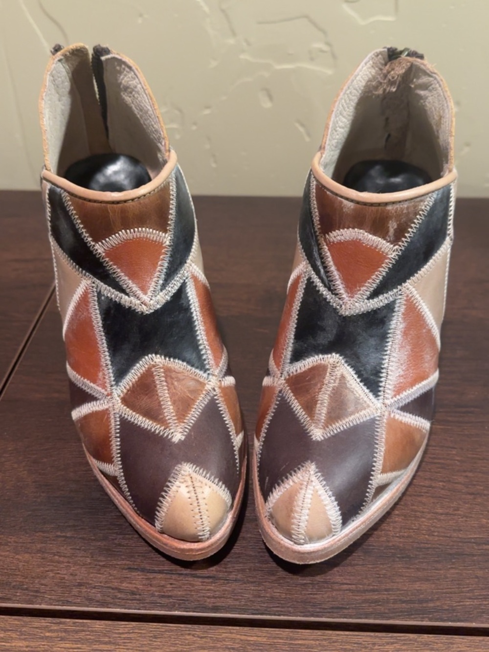 freebird Patchwork Leather Ankle Booties in Blue, Brown & Tan - Picture 2 of 3